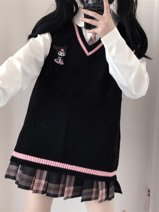 Kawaii Sweater Vest | Sweet Cute Preppy Style | Pullover V-neck Embroidery Japanese Lolita Top 4