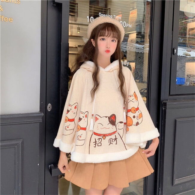 Cat Ears Shawl Cloak | Egirl Harajuku Cute Sweet Clothes | Lolita Female Japanese Anime Soft Warm Hoodie 6
