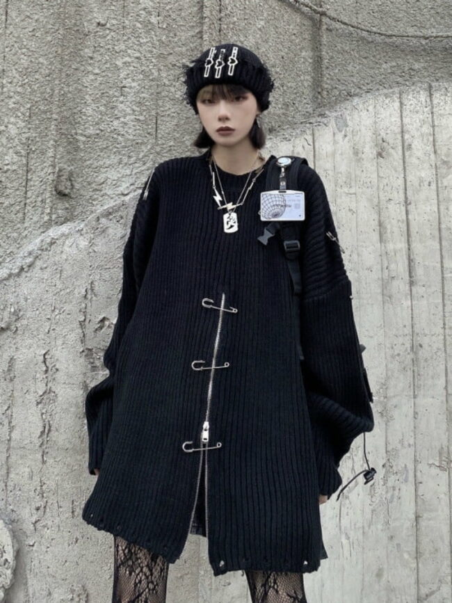 Gothic Harajuku Knit oversized Sweaters | Pullovers Zipper Streetwear Goth Punk Egirl Knitted Top 6