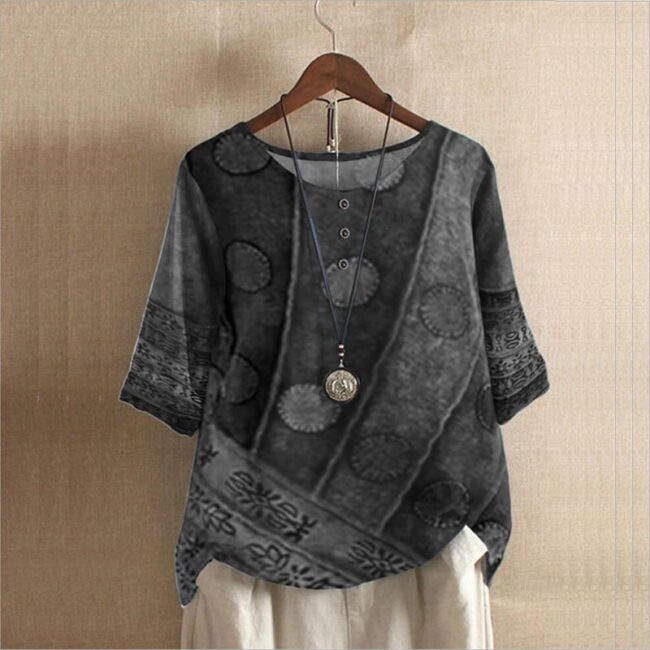 Y2K Boho Shirt | O-neck Digital Vintage Print | Loose Oversized Half Sleeve | Harajuku Casual Pullover 2