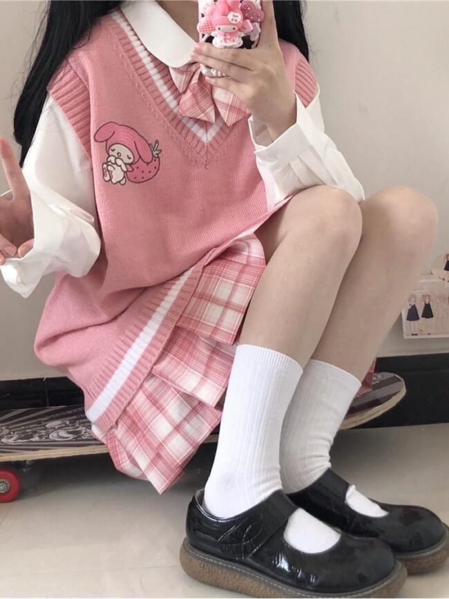 Kawaii Sweater Vest | Sweet Cute Preppy Style | Pullover V-neck Embroidery Japanese Lolita Top 2