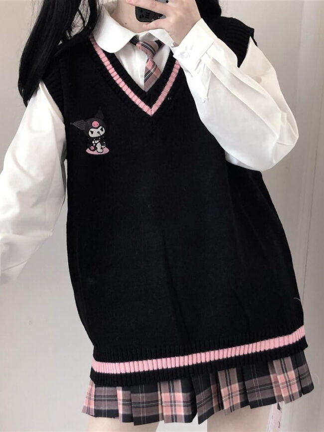 Kawaii Sweater Vest | Sweet Cute Preppy Style | Pullover V-neck Embroidery Japanese Lolita Top 3