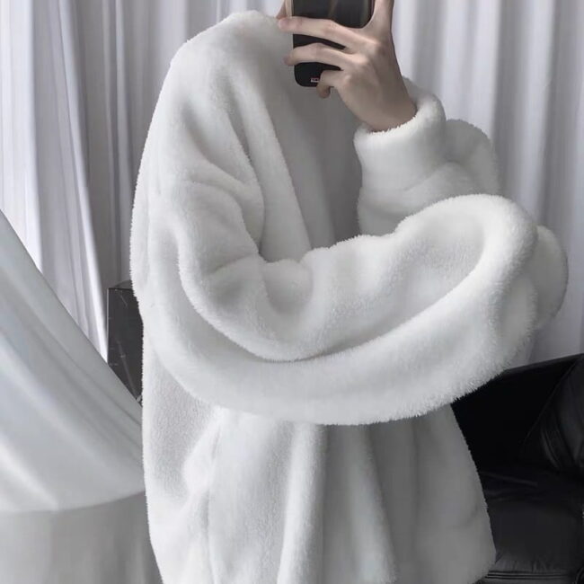 Oversize Sweatshirt Black White Color | Lamb Hair O-Neck Long Sleeve | Loose Hoodies Streetwear Harajuku 1