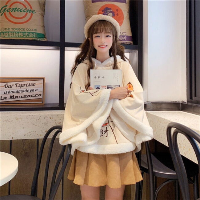 Cat Ears Shawl Cloak | Egirl Harajuku Cute Sweet Clothes | Lolita Female Japanese Anime Soft Warm Hoodie 4